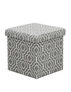 Taburet pliabil MARLO, living/bucătărie/birou, 38x38x38 cm, material textil modelat gri/alb | MobilaOK