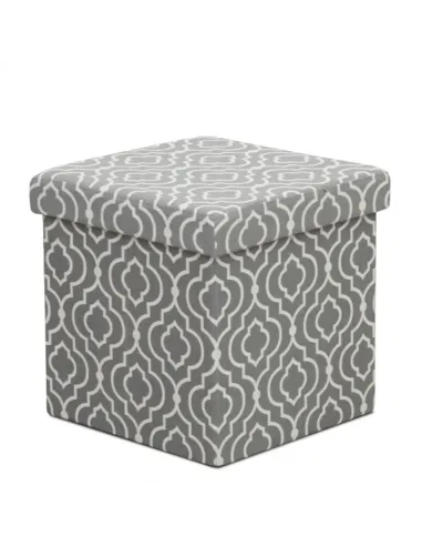 Taburet pliabil MARLO, living/bucătărie/birou, 38x38x38 cm, material textil modelat gri/alb | MobilaOK