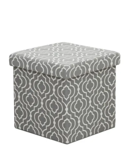 Taburet pliabil MARLO, living/bucătărie/birou, 38x38x38 cm, material textil modelat gri/alb | MobilaOK