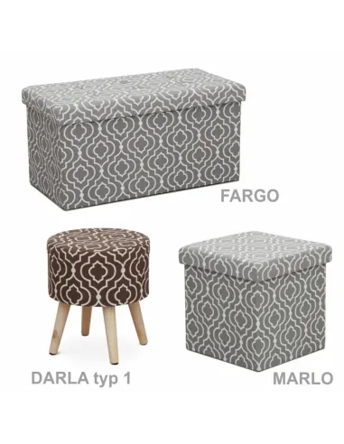 Taburet pliabil MARLO, living/bucătărie/birou, 38x38x38 cm, material textil modelat gri/alb | MobilaOK