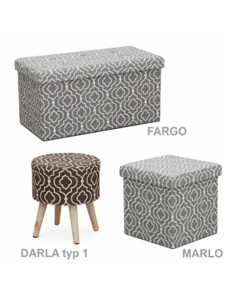 Taburet pliabil MARLO, living/bucătărie/birou, 38x38x38 cm, material textil modelat gri/alb | MobilaOK