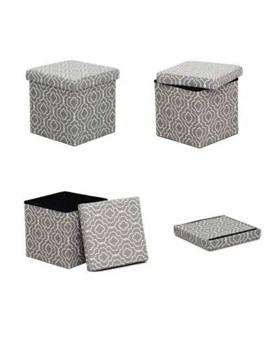 Taburet pliabil MARLO, living/bucătărie/birou, 38x38x38 cm, material textil modelat gri/alb | MobilaOK