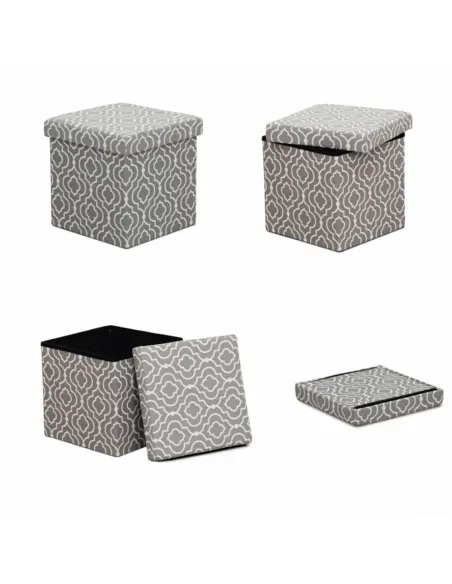 Taburet pliabil MARLO, living/bucătărie/birou, 38x38x38 cm, material textil modelat gri/alb | MobilaOK