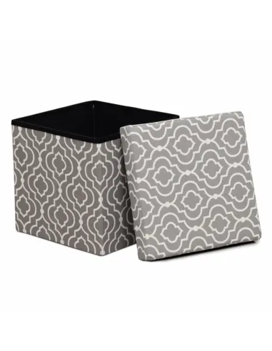 Taburet pliabil MARLO, living/bucătărie/birou, 38x38x38 cm, material textil modelat gri/alb | MobilaOK