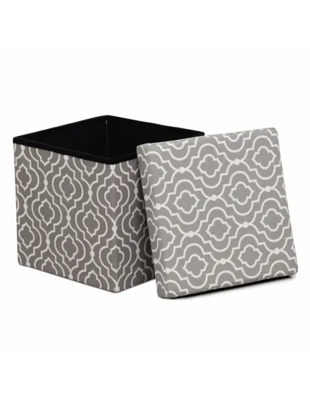 Taburet pliabil MARLO, living/bucătărie/birou, 38x38x38 cm, material textil modelat gri/alb | MobilaOK