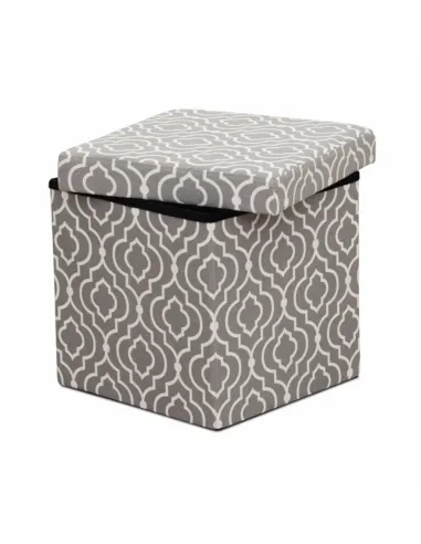 Taburet pliabil MARLO, living/bucătărie/birou, 38x38x38 cm, material textil modelat gri/alb | MobilaOK