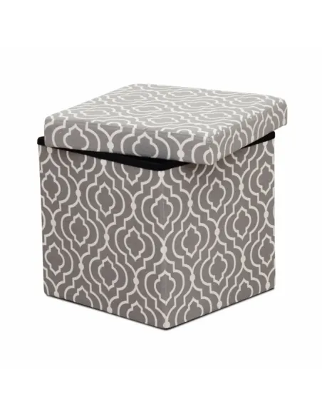 Taburet pliabil MARLO, living/bucătărie/birou, 38x38x38 cm, material textil modelat gri/alb | MobilaOK