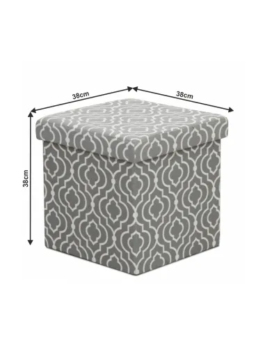 Taburet pliabil MARLO, living/bucătărie/birou, 38x38x38 cm, material textil modelat gri/alb | MobilaOK