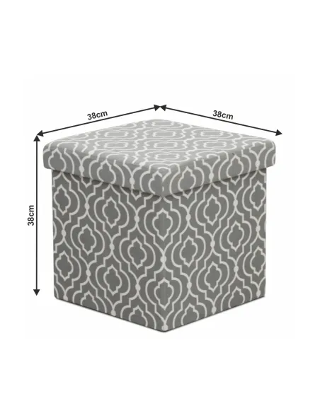 Taburet pliabil MARLO, living/bucătărie/birou, 38x38x38 cm, material textil modelat gri/alb | MobilaOK