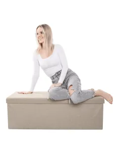 Taburet UMINA, pliabil cu stocare, living/hol, 114x38x38 cm, textil bej | MobilaOK 2