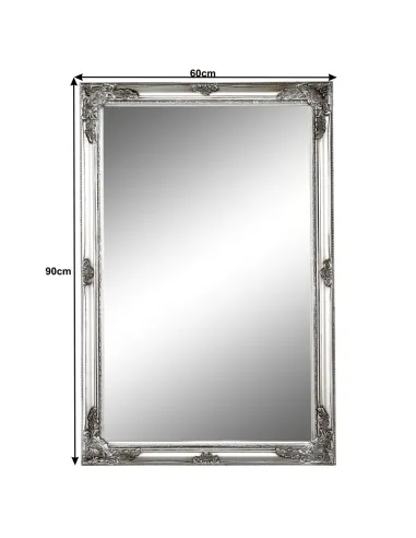 Oglindă MALKIA TYP 6 pentru hol/dormitor, 60x90 cm, ramă lemn argintiu | MobilaOK