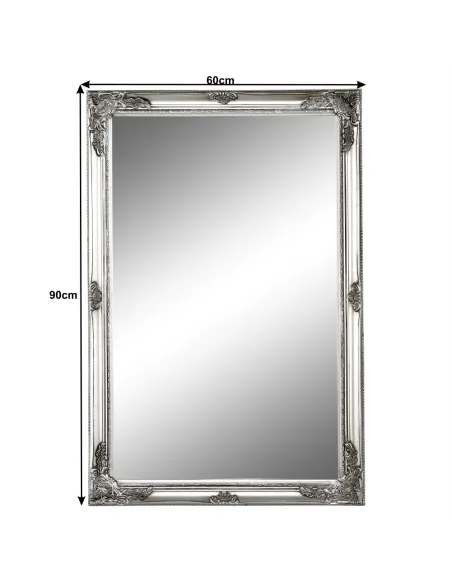 Oglindă MALKIA TYP 6 pentru hol/dormitor, 60x90 cm, ramă lemn argintiu | MobilaOK