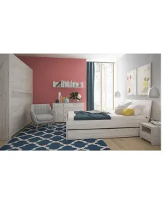 Set Dormitor ANGEL, dormitor, dulap 220x60x207.5 cm, pat 160x200 cm, noptiere, PAL melaminat alb craft | MobilaOK