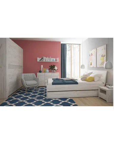 Set Dormitor ANGEL, dormitor, dulap 220x60x207.5 cm, pat 160x200 cm, noptiere, PAL melaminat alb craft | MobilaOK