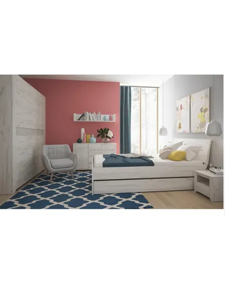 Set Dormitor ANGEL, dormitor, dulap 220x60x207.5 cm, pat 160x200 cm, noptiere, PAL melaminat alb craft | MobilaOK