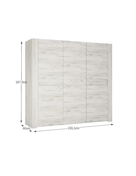 Set Dormitor ANGEL, dormitor, dulap 220x60x207.5 cm, pat 160x200 cm, noptiere, PAL melaminat alb craft | MobilaOK