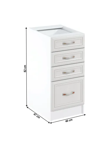 Dulap inferior D40S4 cu 4 sertare, alb/pin Andersen, SICILIA | MobilaOK