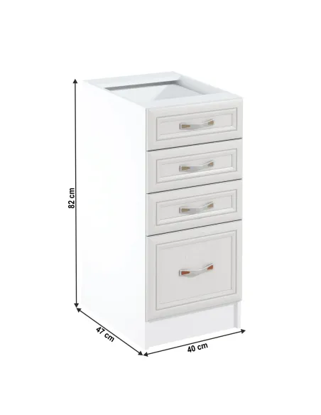 Dulap inferior D40S4 cu 4 sertare, alb/pin Andersen, SICILIA | MobilaOK
