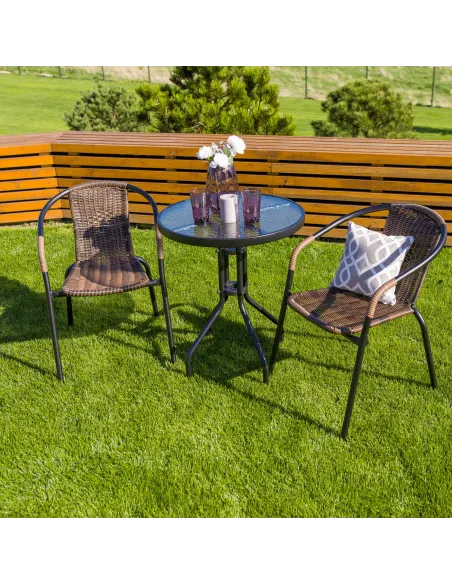 Scaun stivuibil DOREN, living/terasă, 53x72x63 cm, Răchită sintetică și metal | MobilaOK