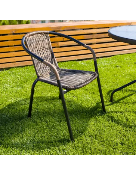 Scaun stivuibil DOREN, living/terasă, 53x72x63 cm, Răchită sintetică și metal | MobilaOK