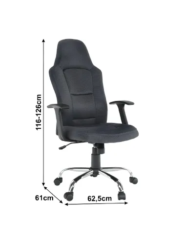 Fotoliu VAN, birou, 62.5x61x116-126 cm, textil gri/bază cromată | MobilaOK
