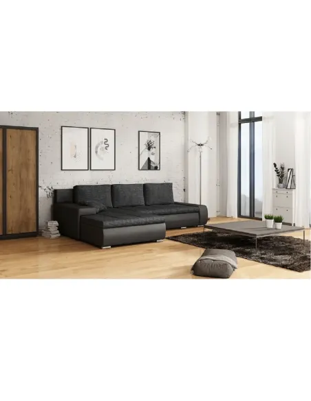 Colţar TRAMP, dormitor, 257x180x83 cm, textil si piele ecologică | MobilaOK