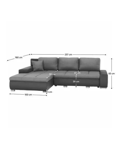 Colţar TRAMP extensibil (S/D), 257x180x83 cm, textil/piele ecologică, living | MobilaOK