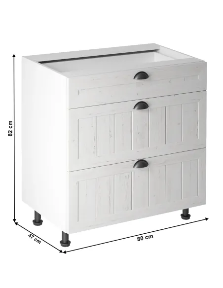 Dulap de bucatarie PROVENCE, 3 sertare, 80x47x82 cm, PAL melaminat | MobilaOK