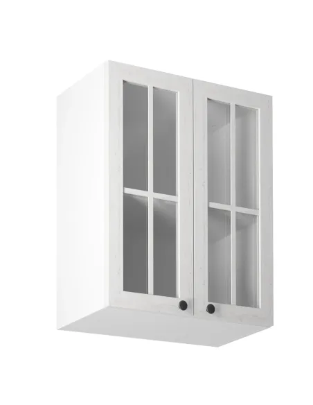 Dulap superior cu două uşi şi cu sticlă G60S, alb/pin Andersen, PROVENCE | MobilaOK