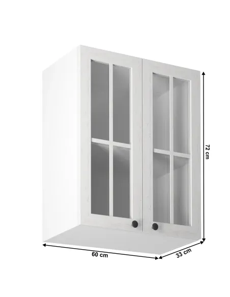 Dulap superior cu două uşi şi cu sticlă G60S, alb/pin Andersen, PROVENCE | MobilaOK