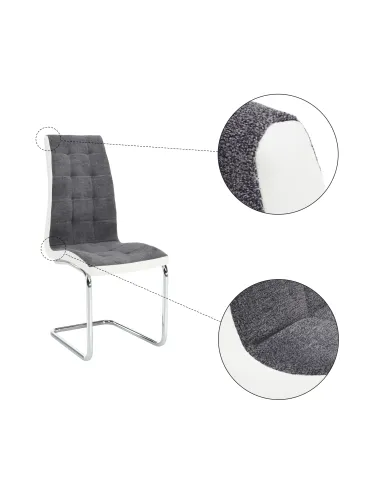 Scaun bucătărie SALOMA NEW, bucătărie, 42x105x56.5 cm, textil gri/piele ecologică albă/crom | MobilaOK