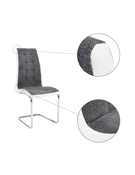 Scaun bucătărie SALOMA NEW, bucătărie, 42x105x56.5 cm, textil gri/piele ecologică albă/crom | MobilaOK