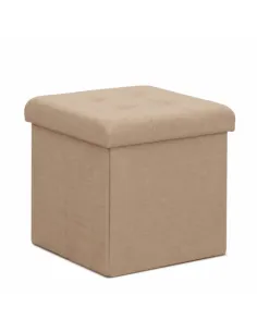 Taburet FALON, puf cu depozitare pentru living, 37.5x38x37.5 cm, textil bej | MobilaOK