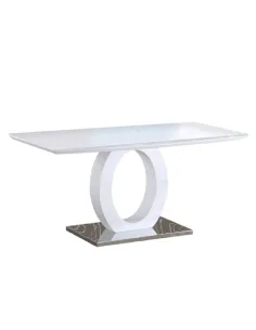 Masă dining ZARNI, living/dining, 150x80 cm, MDF/oțel, alb lucios | MobilaOK