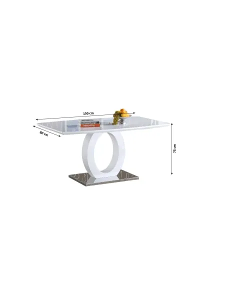 Masă dining ZARNI, living/dining, 150x80 cm, MDF/oțel, alb lucios | MobilaOK