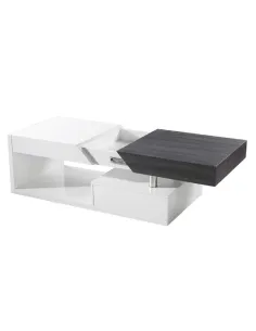 Masă de cafea MELIDA, living, 120x60x43 cm, MDF, alb lucios gri cu decor lemn | MobilaOK