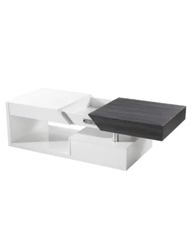 Masă de cafea MELIDA, living, 120x60x43 cm, MDF, alb lucios gri cu decor lemn | MobilaOK