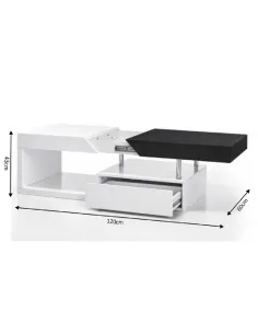 Masă de cafea MELIDA, living, 120x60x43 cm, MDF, alb lucios gri cu decor lemn | MobilaOK 2