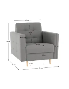 Fotoliu AMEDIA, living/dormitor/birou, 88x90x95 cm, Textil gri și lemn | MobilaOK 2