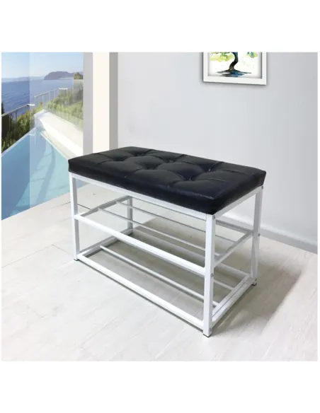 Bancă LYROS, hol/dormitor/living, 70x45x35 cm, Piele ecologică/Metal | MobilaOK