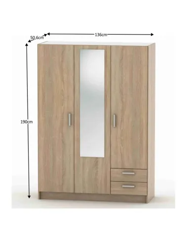 Dulap BETTY 7, dormitor, 136x50.6x190 cm, PAL melaminat stejar sonoma | MobilaOK
