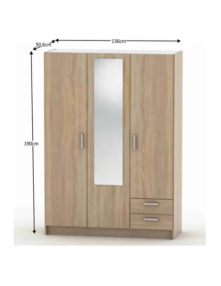 Dulap BETTY 7, dormitor, 136x50.6x190 cm, PAL melaminat stejar sonoma | MobilaOK