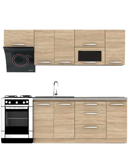 Ansamblu Bucătărie NOVA PLUS, bucătărie, 2.4 m, PAL melaminat stejar sonoma | MobilaOK