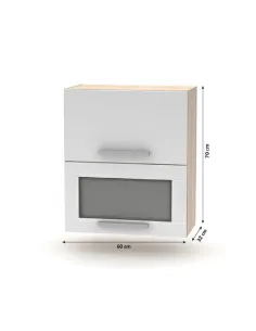 Cabinet superior batant cu sticlă 2DV, stejar sonoma/alb, NOVA PLUS NOPL-009-OH | MobilaOK 2