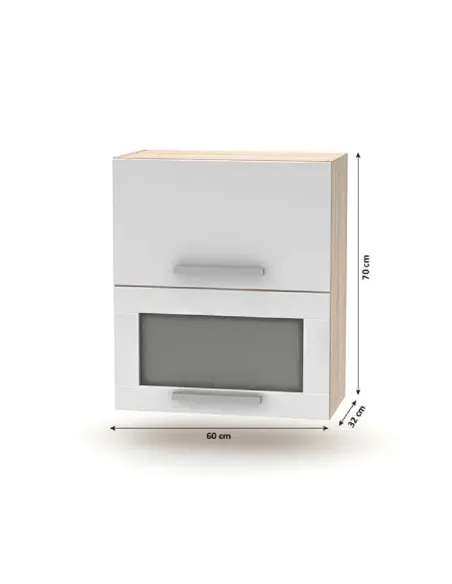 Cabinet superior batant cu sticlă 2DV, stejar sonoma/alb, NOVA PLUS NOPL-009-OH | MobilaOK