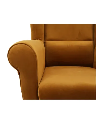 Fotoliu ASTRID cu Taburet, living, 86x105x82 cm, material textil muștar și lemn | MobilaOK