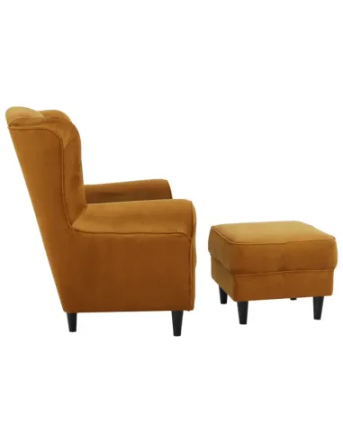 Fotoliu ASTRID cu Taburet, living, 86x105x82 cm, material textil muștar și lemn | MobilaOK