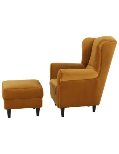 Fotoliu ASTRID cu Taburet, living, 86x105x82 cm, material textil muștar și lemn | MobilaOK