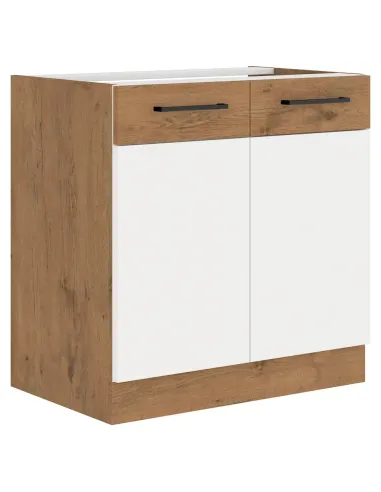 Dulap baie VEGA, alb/stejar Lancelot, 80x52x82 cm, PAL/MDF | MobilaOK