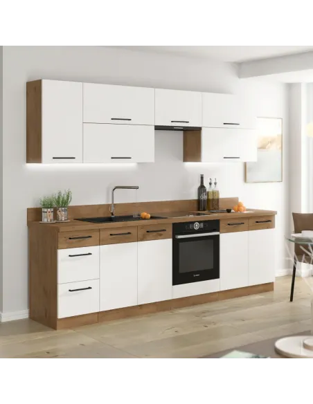 Dulap baie VEGA, alb/stejar Lancelot, 80x52x82 cm, PAL/MDF | MobilaOK